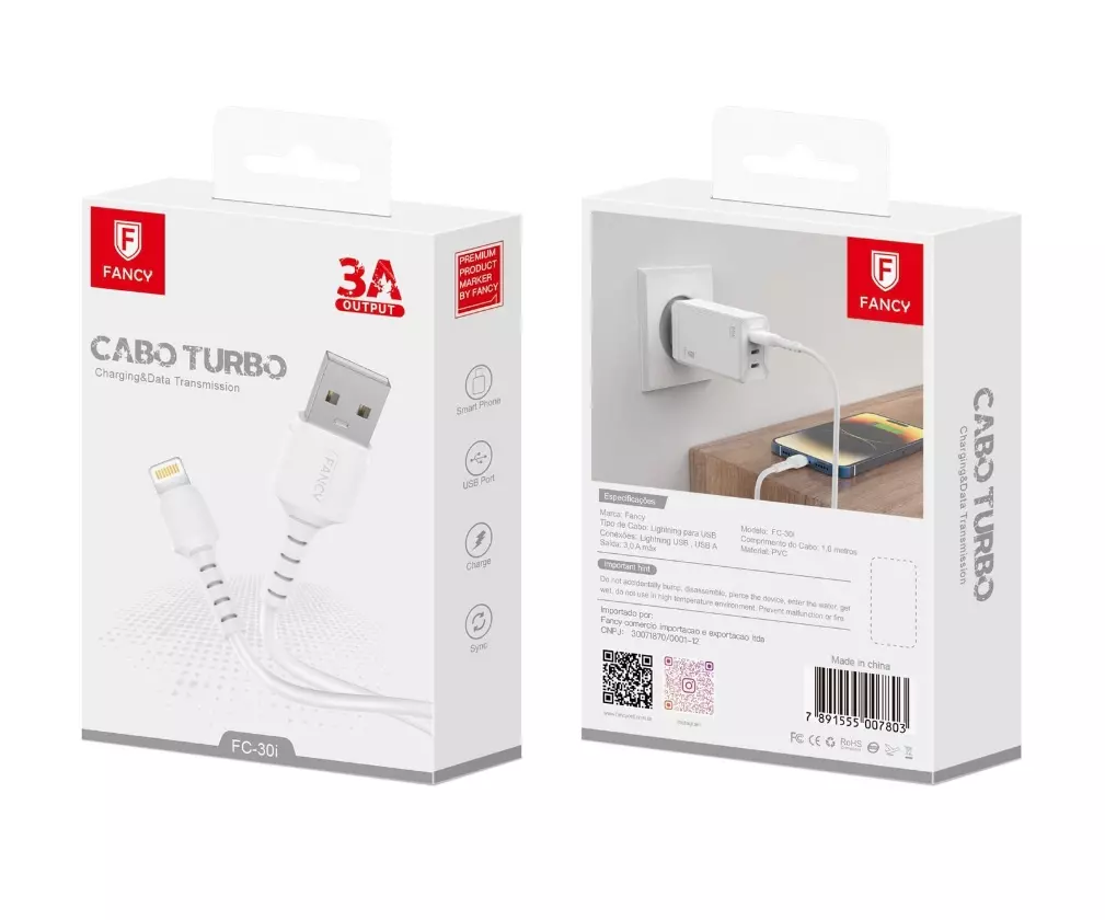 Cabo Turbo 3A USB Para iPhone - FC30i Fancy Cabo Turbo 3A USB Para iPhone - FC30i Fancy