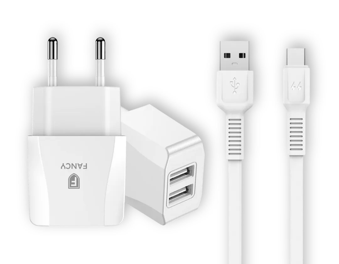 Kit Carregador USB 2.1A Homologado Anatel Com Cabo Tipo C FJ01C Fancy