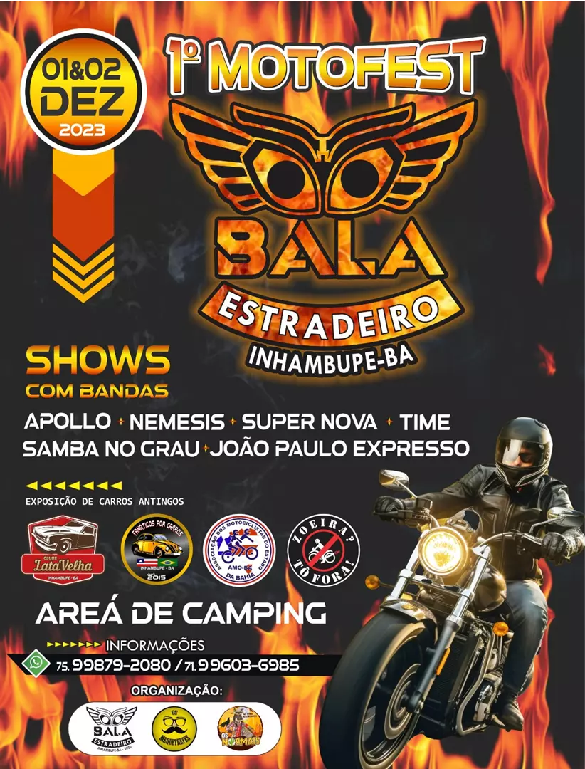 1 MOTOFEST BALA ESTRADEIRO 2023, INHABUPE-BA,PRAÇA DE EVENTOS - 01 E 02 DE DEZEMBRO
