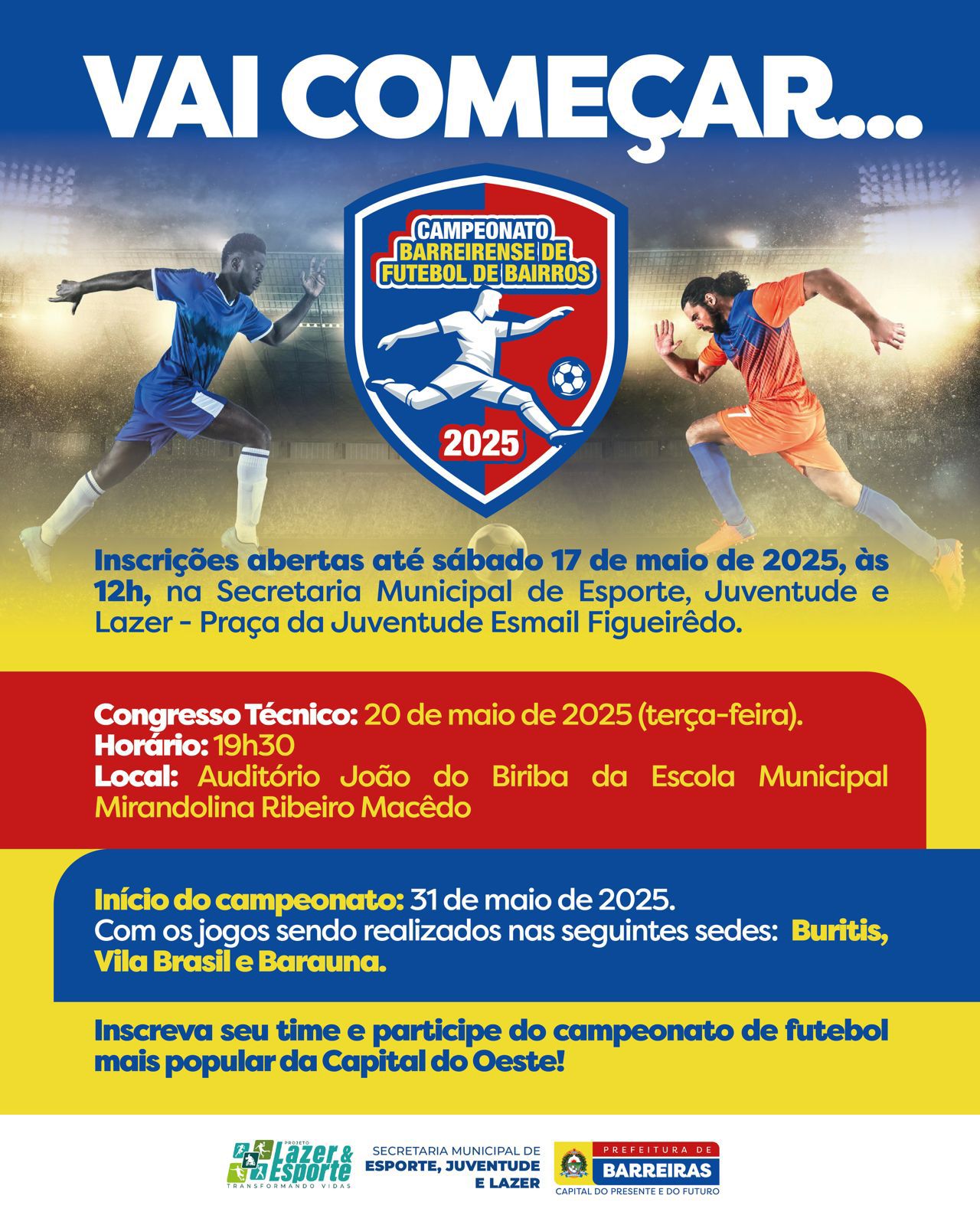 Congresso técnico para o Campeonato de Bairros de Barreiras acontece nesta terça-feira (20)
