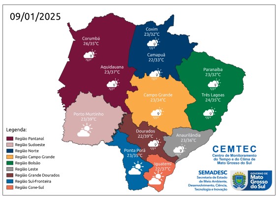 Quinta-feira tem previsão de chuva moderada em diferentes regiões do Estado