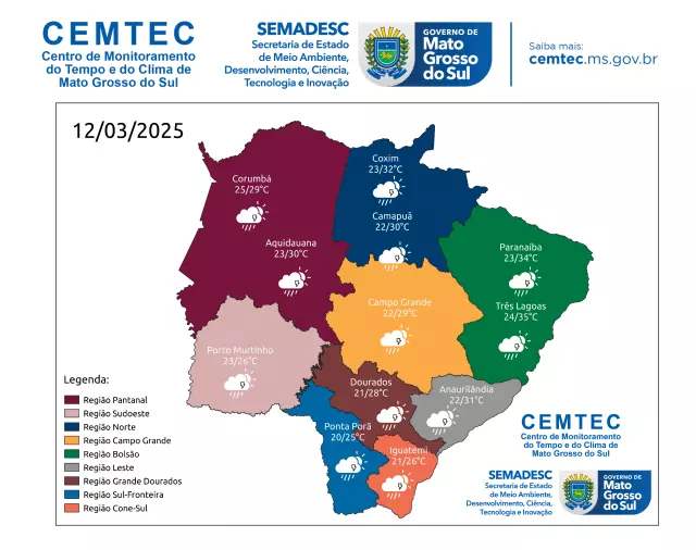 Quarta-feira será de tempo instável em Mato Grosso do Sul