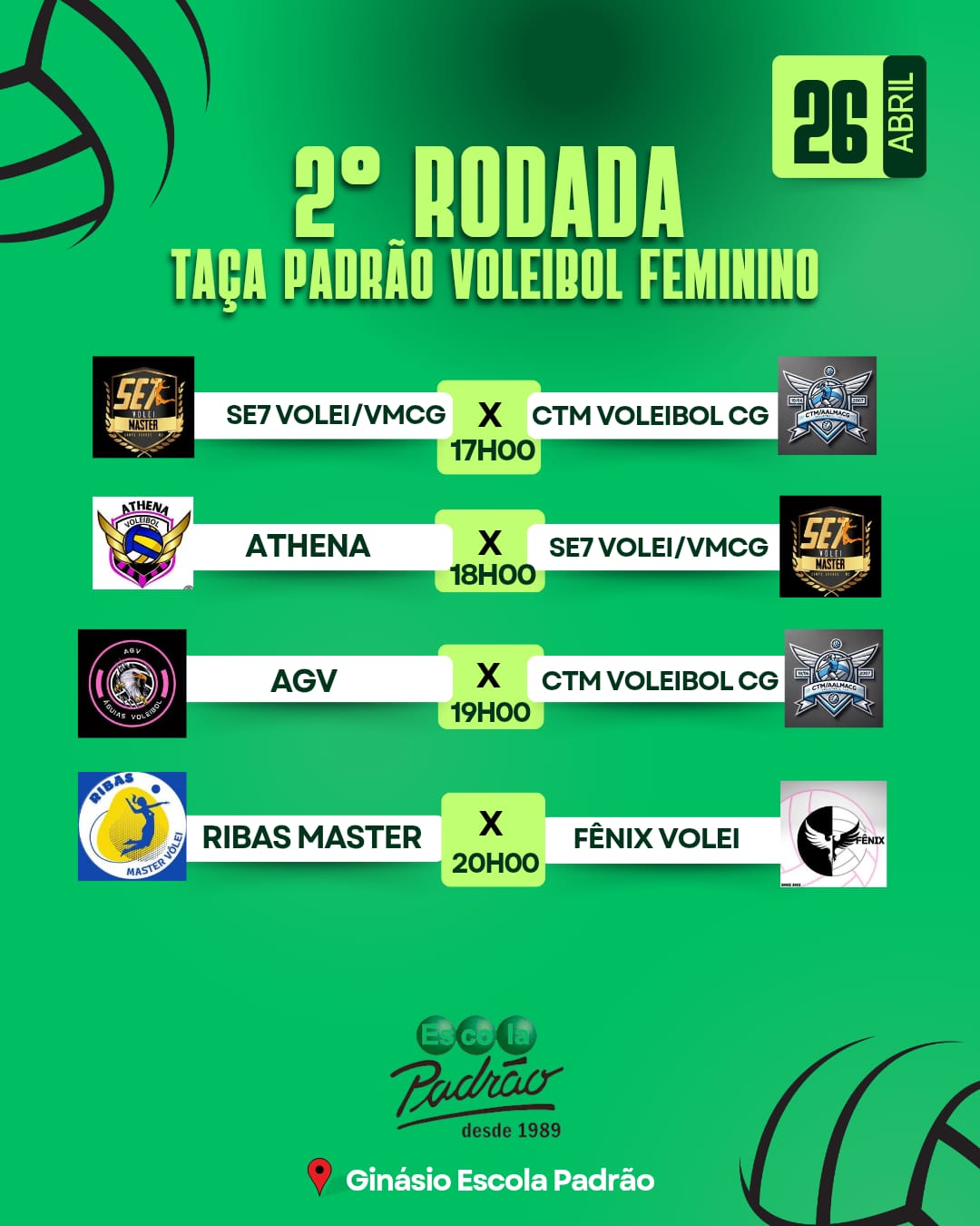 2ª Rodada da Taça Escola Padrão de Voleibol Feminino acontece neste sábado