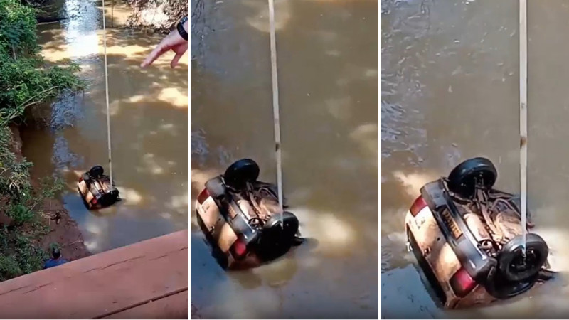 Corpo é encontrado em porta-malas de carro dentro de rio VEJA VÍDEO