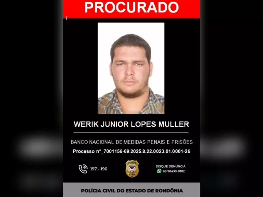 Polícia Civil divulga foto de foragido acusado de matar jovem por ciúmes durante rodeio em São Francisco do Guaporé