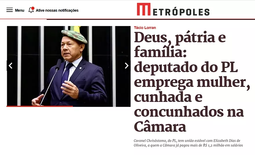 Gabinete do Coronel Chrisóstomo vira “negócio de família” com mais de R$ 2 milhões pagos a parentes