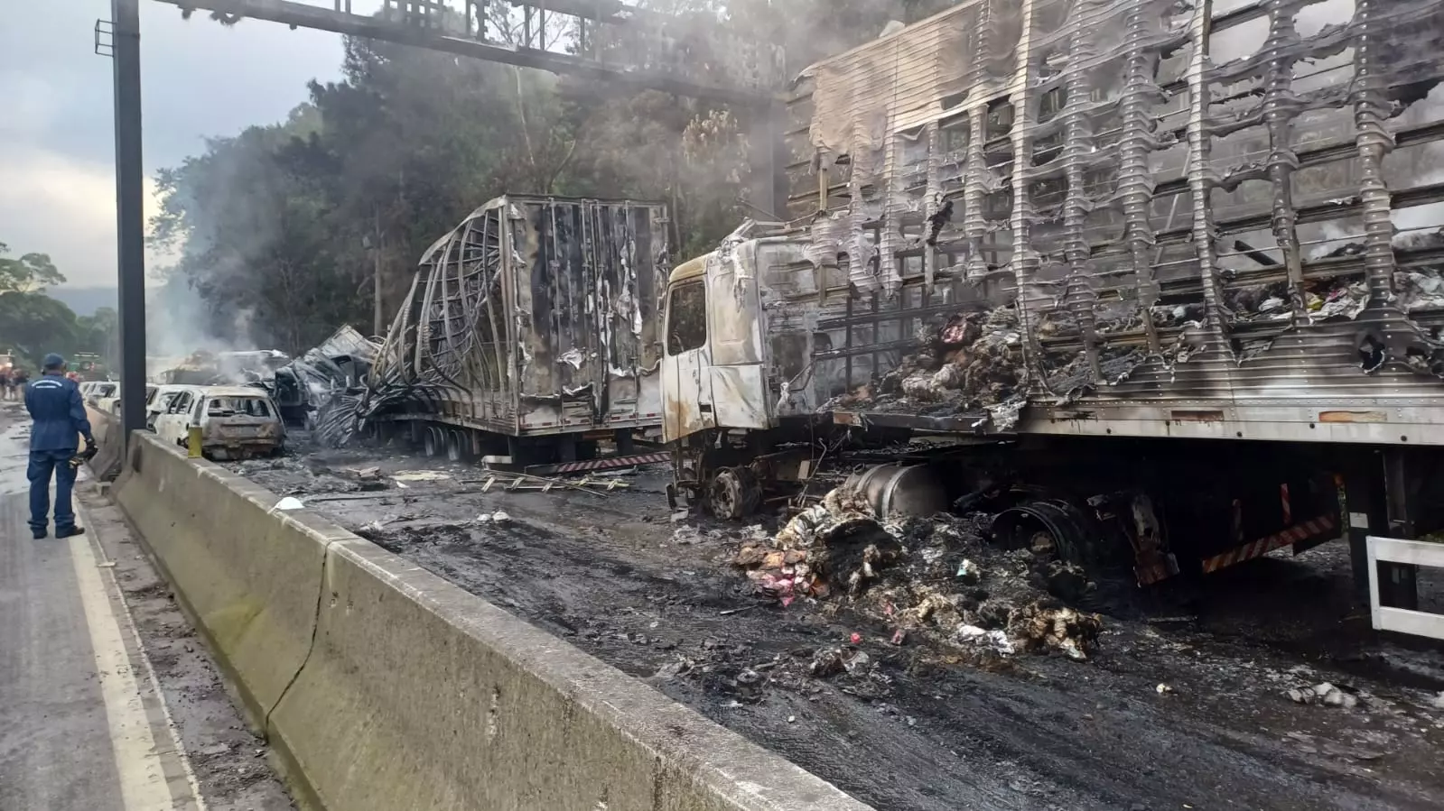 Incêndio em carreta na BR-101 interrompe rodovia e deixa vítimas