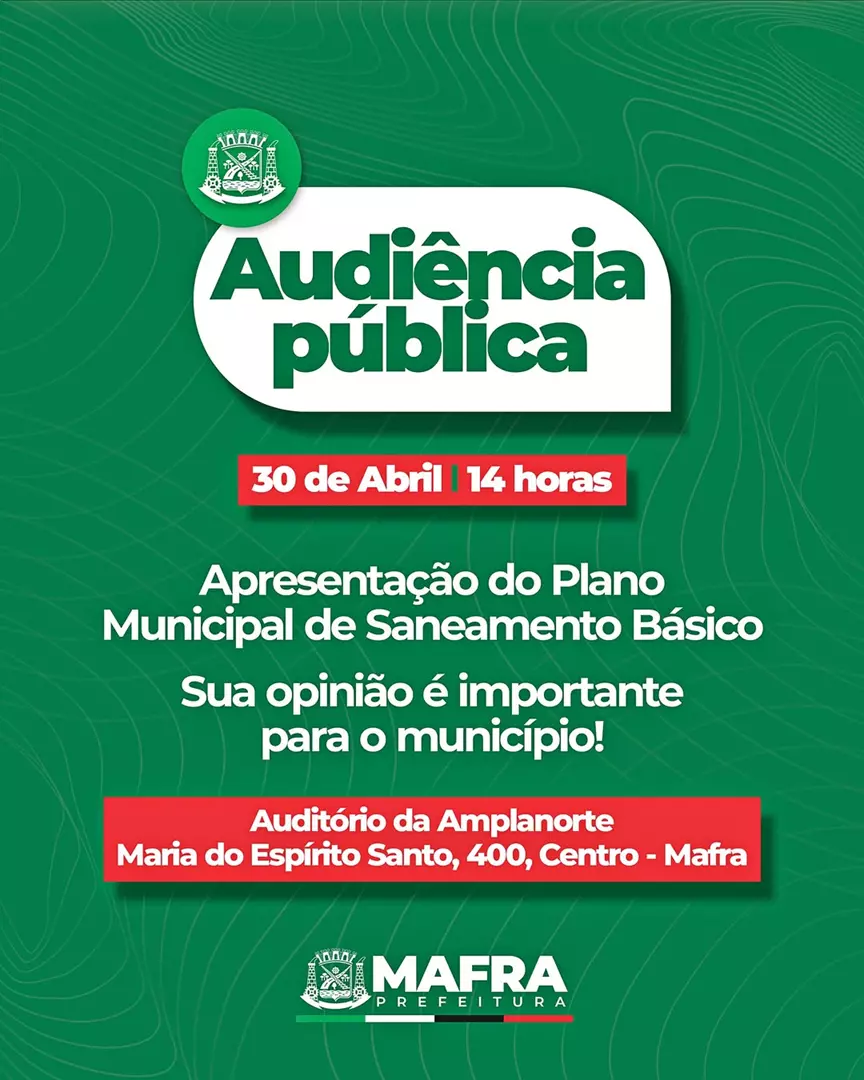Prefeitura de Mafra promove audiência pública sobre Plano Municipal de Saneamento Básico