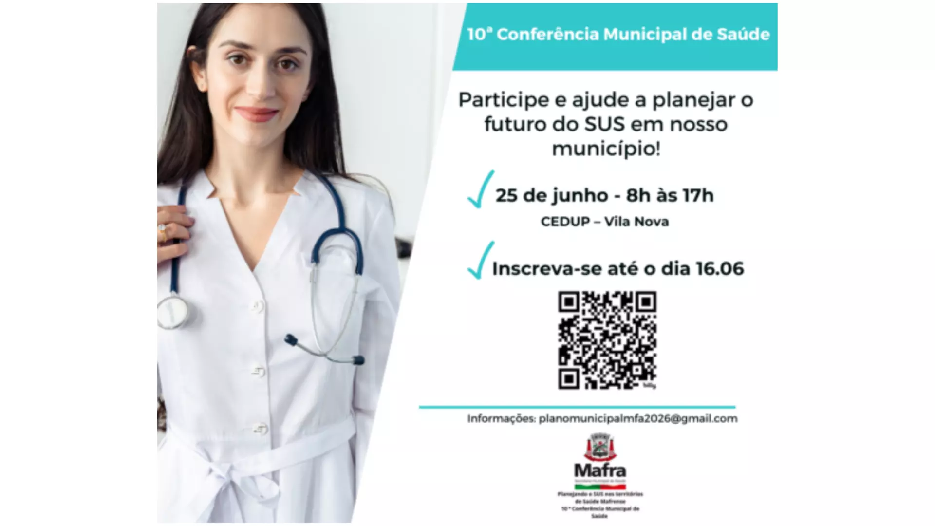 Mafra realiza 10ª Conferência Municipal de Saúde no dia 25 de junho