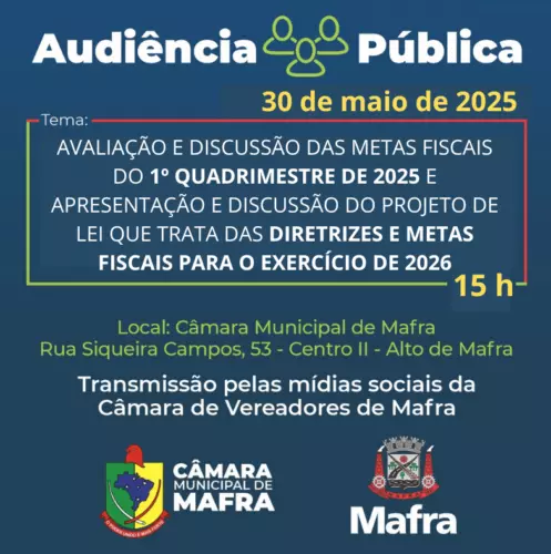 Prefeitura de Mafra realiza audiências públicas sobre metas fiscais e LDO