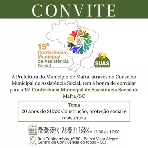 Mafra realiza 15ª Conferência Municipal de Assistência Social em junho