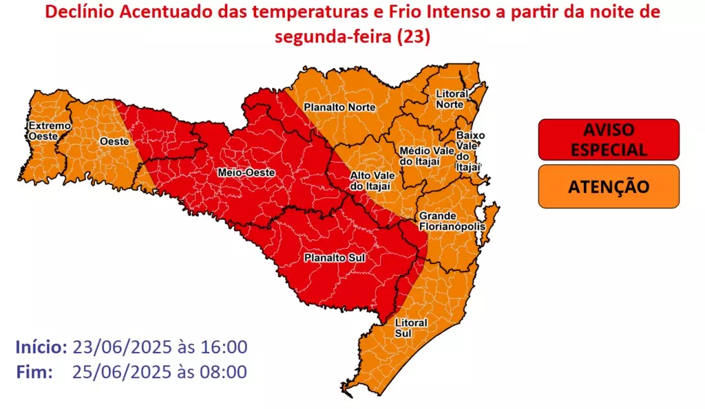 Defesa Civil de Santa Catarina emite alerta vermelho para o frio intenso no estado