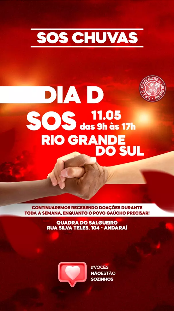 Acadêmicos do Salgueiro realiza campanha de arrecadação de doações ao Rio Grande do Sul