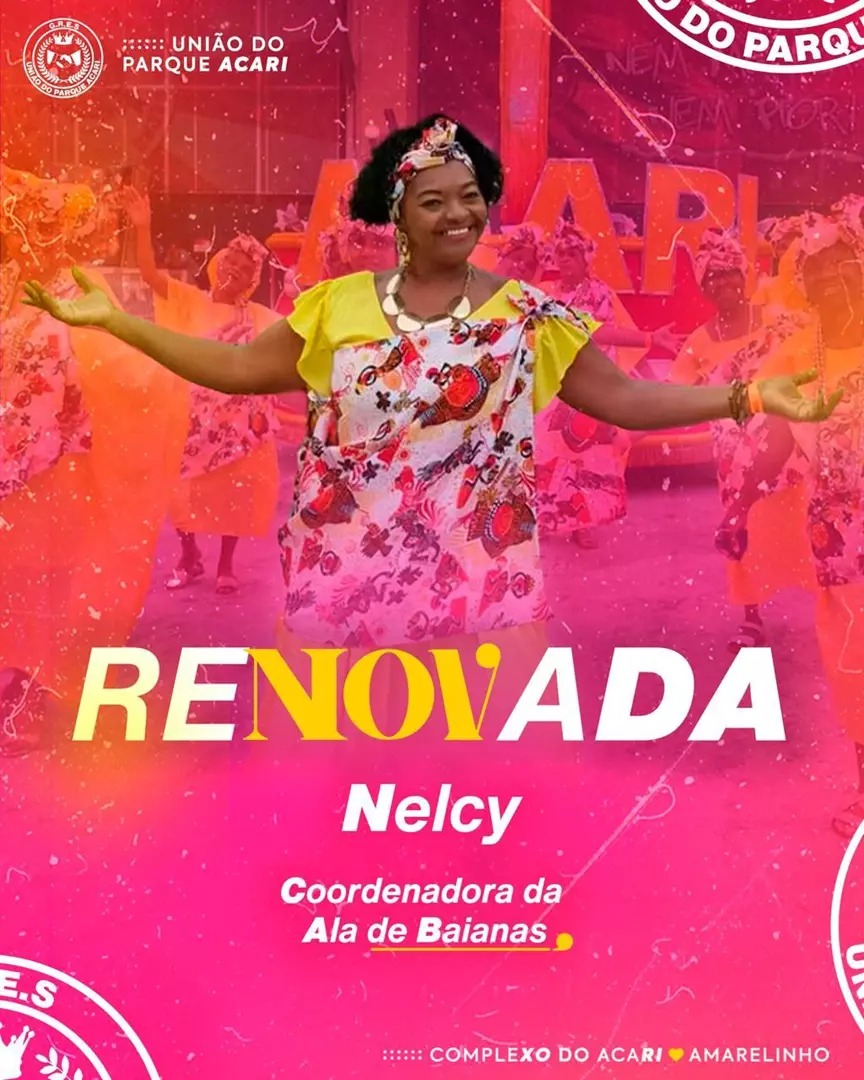 União do Parque Acari renova com a coordenadora da ala das baianas para o Carnaval 2026