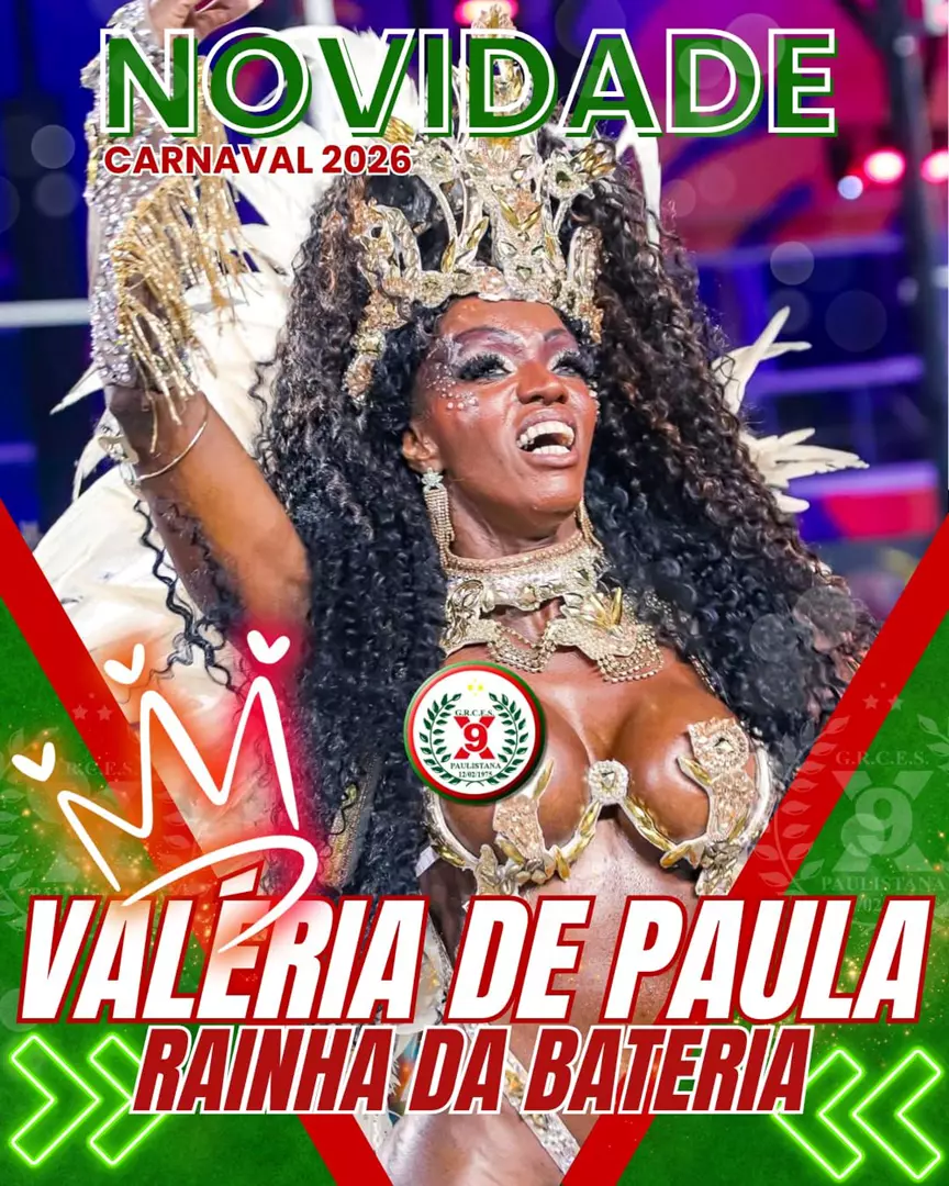 HABEMUS RAINHA! X9 TERÁ VALÉRIA DE PAULA COMO RAINHA DE BATERIA EM 2026