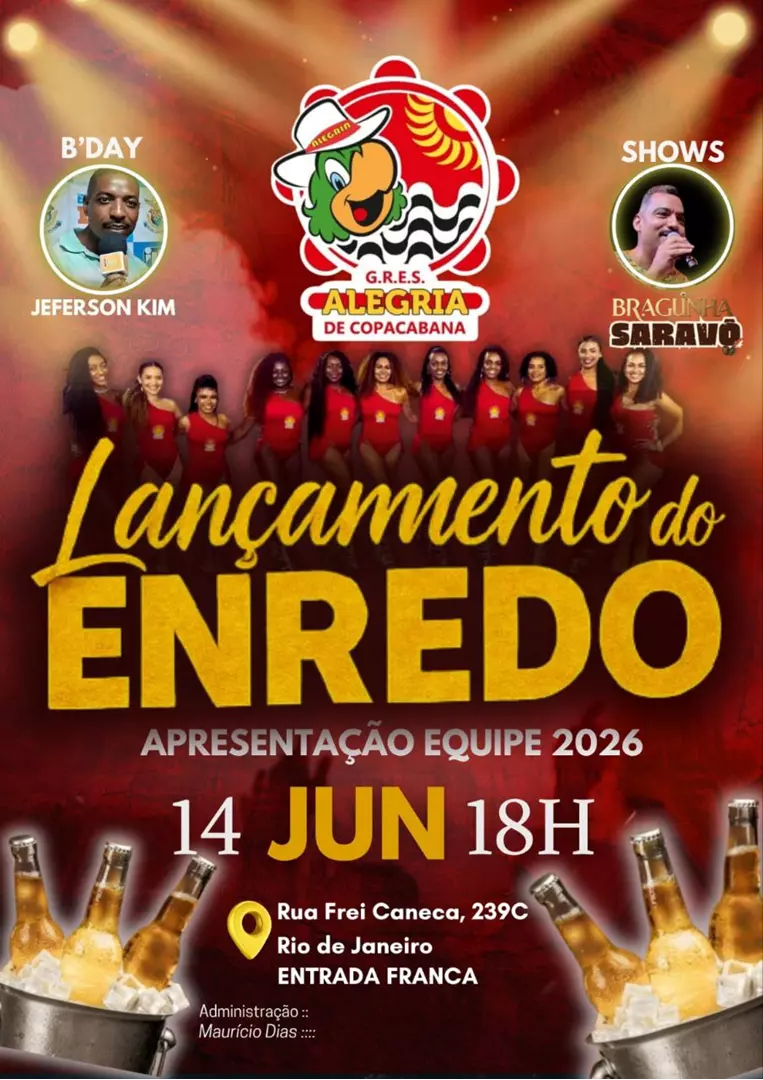 Alegria de Copacabana dá início ao projeto para o Carnaval 2026 com evento gratuito na quadra