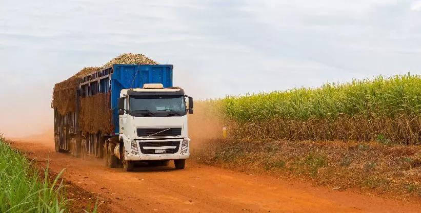 A foto mostra uma carreta da Ipiranga Agroindustrial