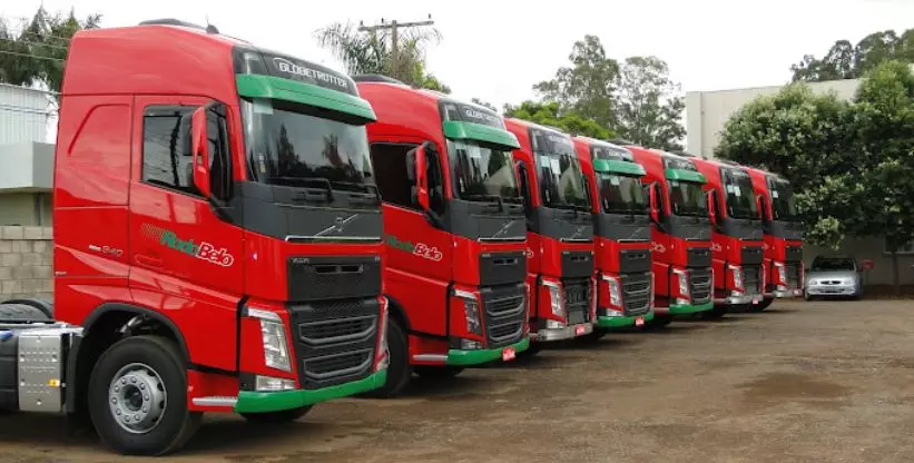 A foto mostra a frota de caminhões da Rodobelo Transportes