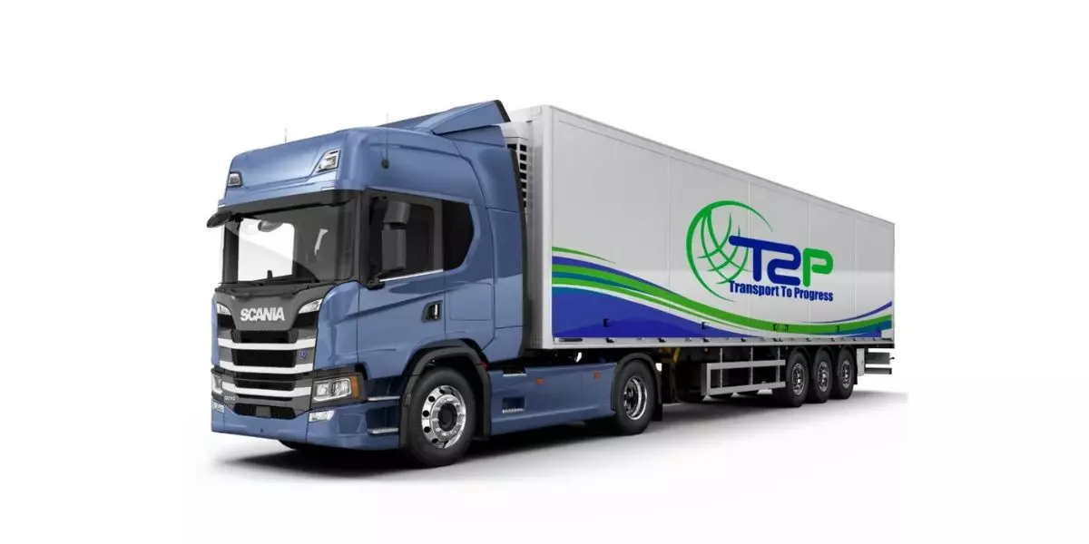 A foto mostra uma carreta da T2P