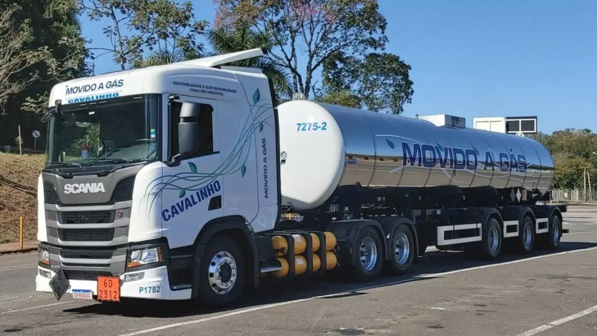 A foto mostra uma carreta da Transportes Cavalinho