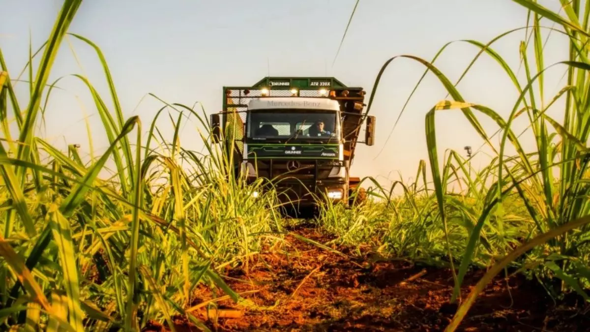 A foto mostra um caminhão da Novamérica