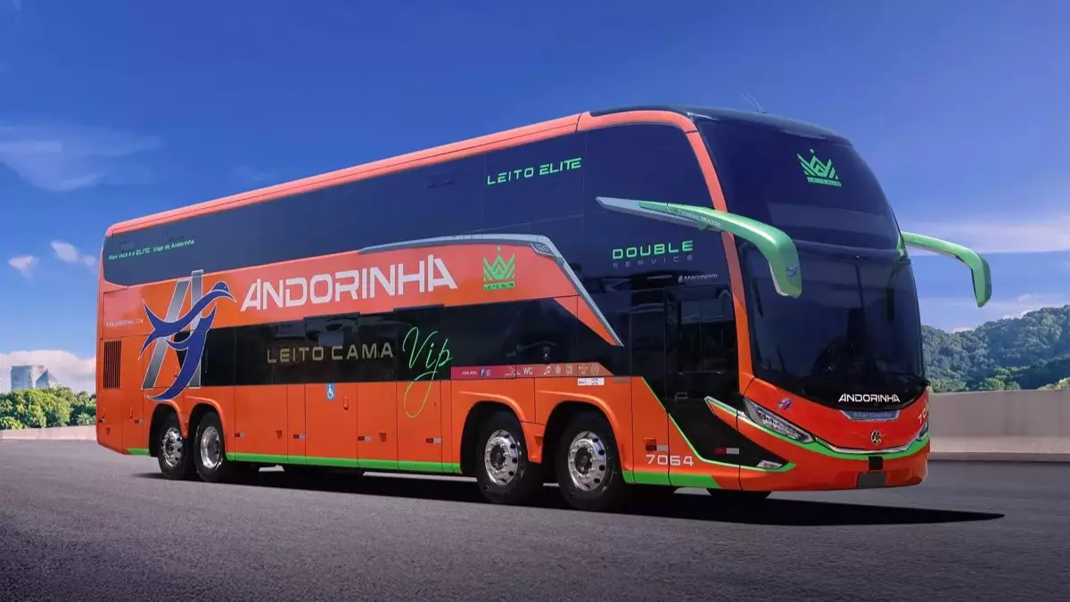 A foto mostra um ônibus da empresa Andorinha