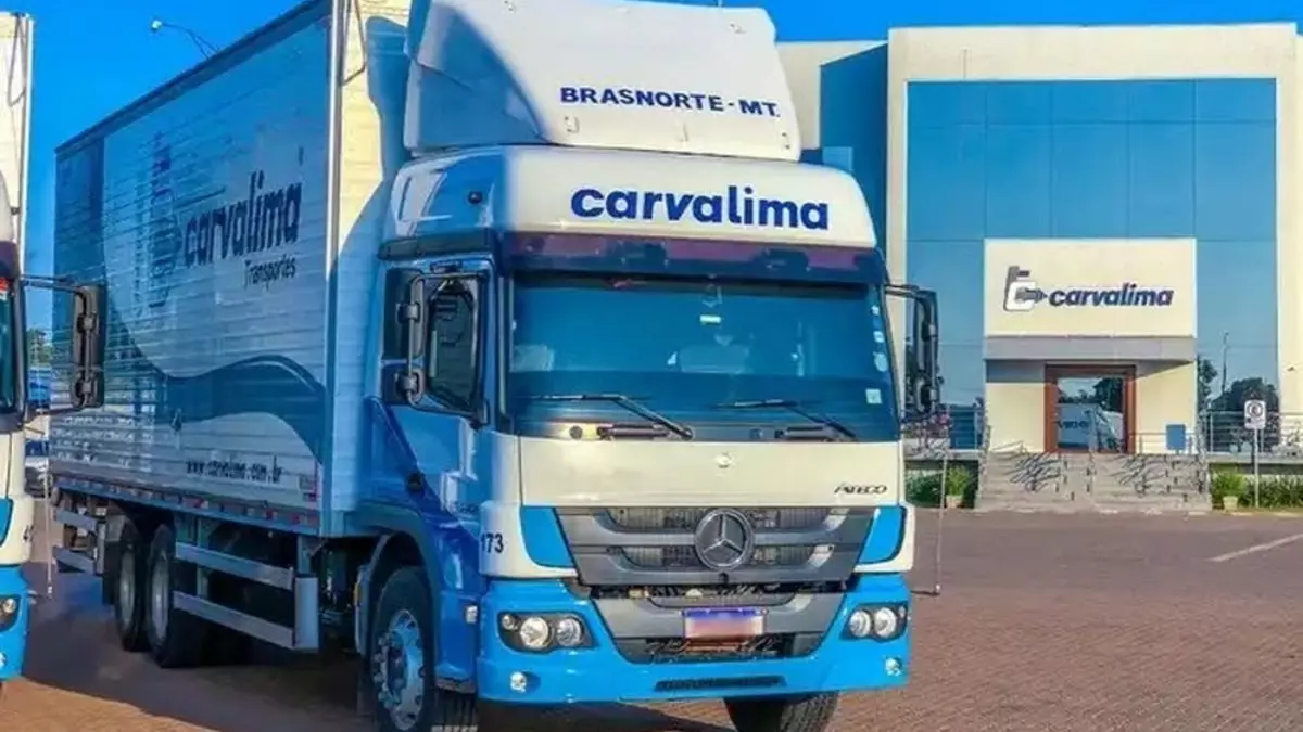 A foto mostra um caminhão Truck da Carvalima Transportes