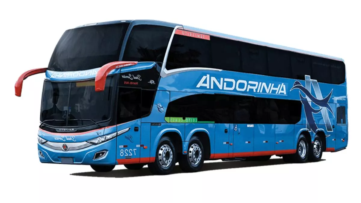 A foto mostra um ônibus da empresa Andorinha