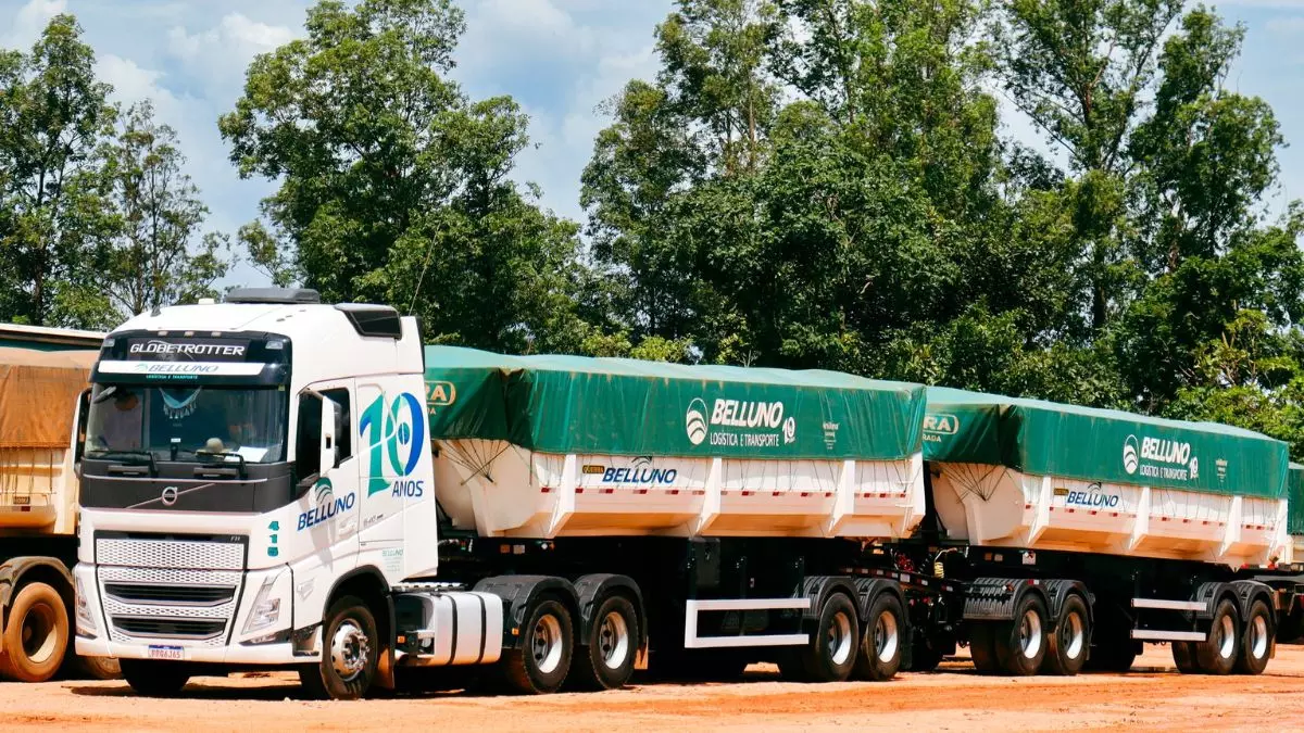 A foto mostra um rodocaçamba da Belluno Logística