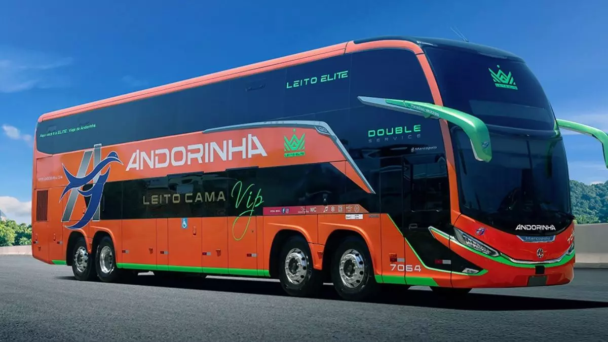 A foto mostra um ônibus da Empresa Andorinha