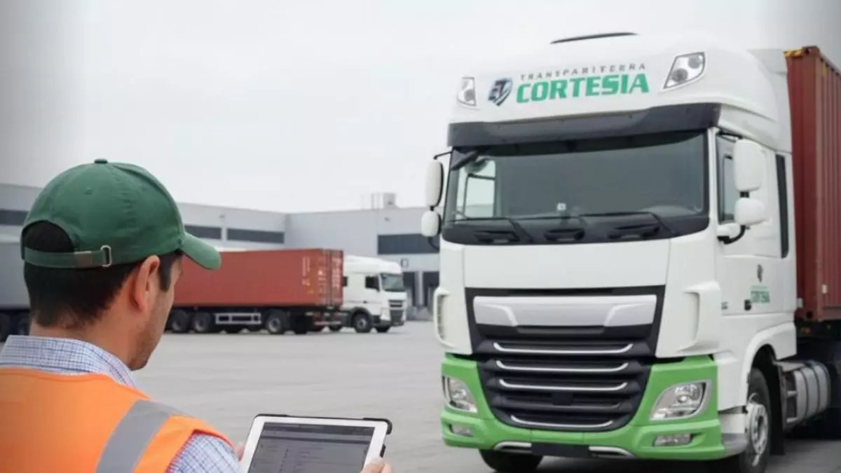 A foto mostra uma carreta da Transportadora Cortesia