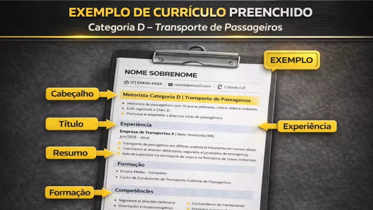 Exemplo de currículo preenchido para motorista categoria D