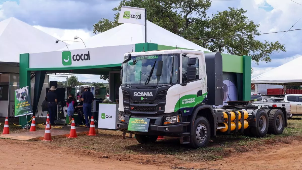 A foto mostra um caminhão da Cocal