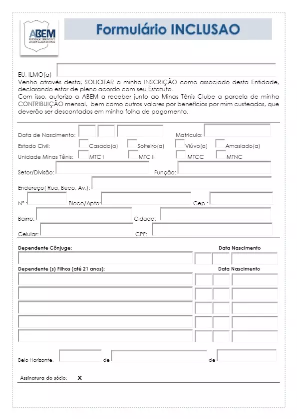 formulário de inclusão