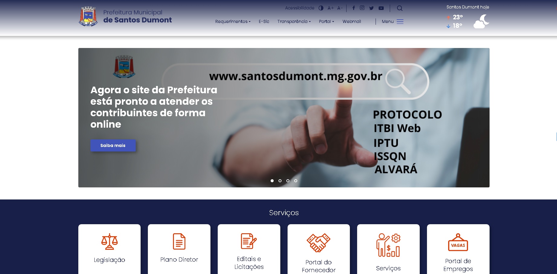 Emissão de IPTU, ISSQN e alvará; veja os serviços que podem ser feitos online pelo site da Prefeitura de Santos Dumont
