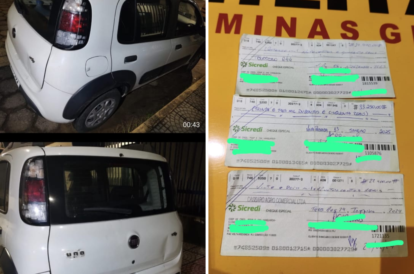 Foragido do presídio de Santos Dumont é preso com carro roubado e cheques que ultrapassam R$ 70 mil em Bom Jardim de Minas