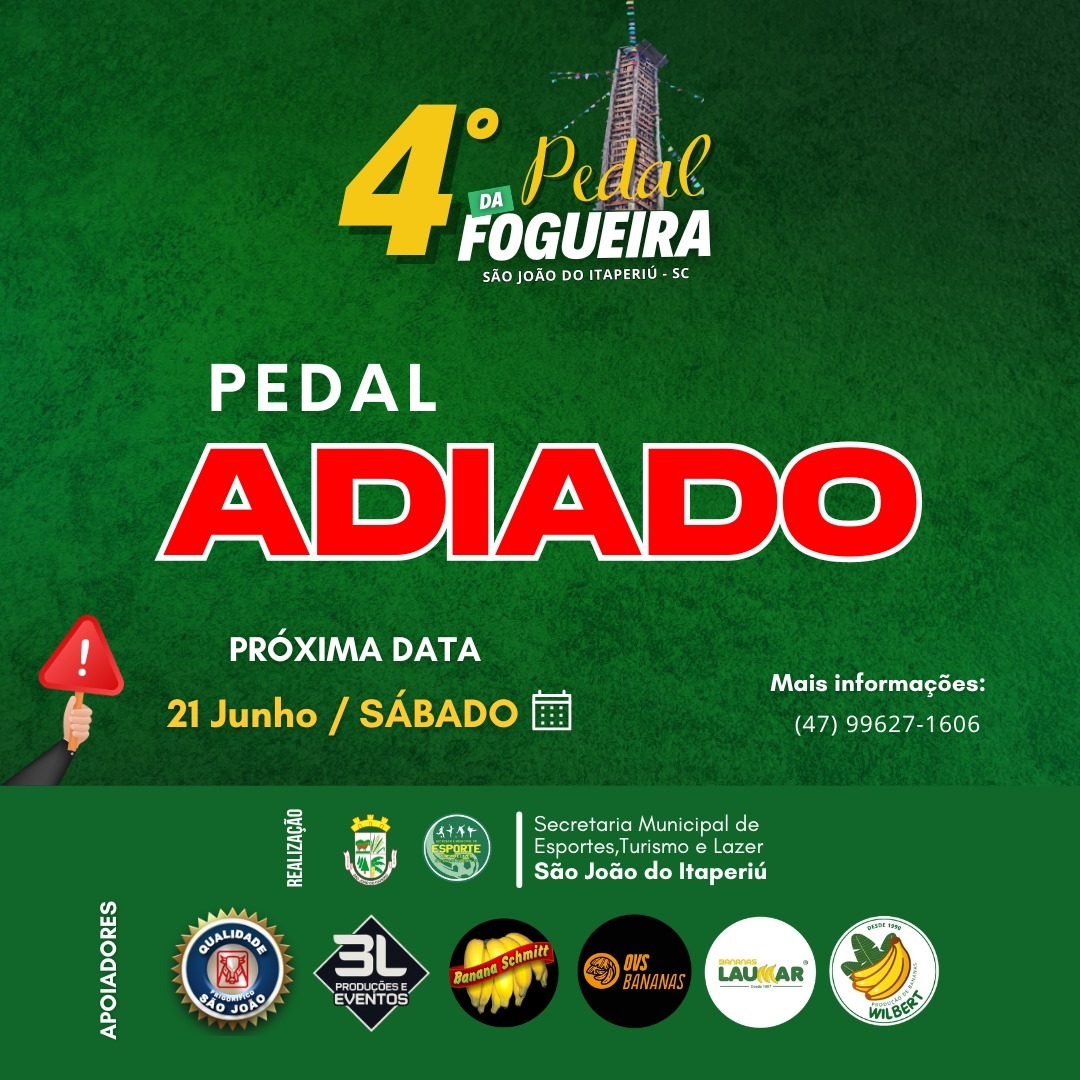 Prefeitura de São João do Itaperiú adia Pedal da Fogueira por causa do mau tempo e confirma nova data