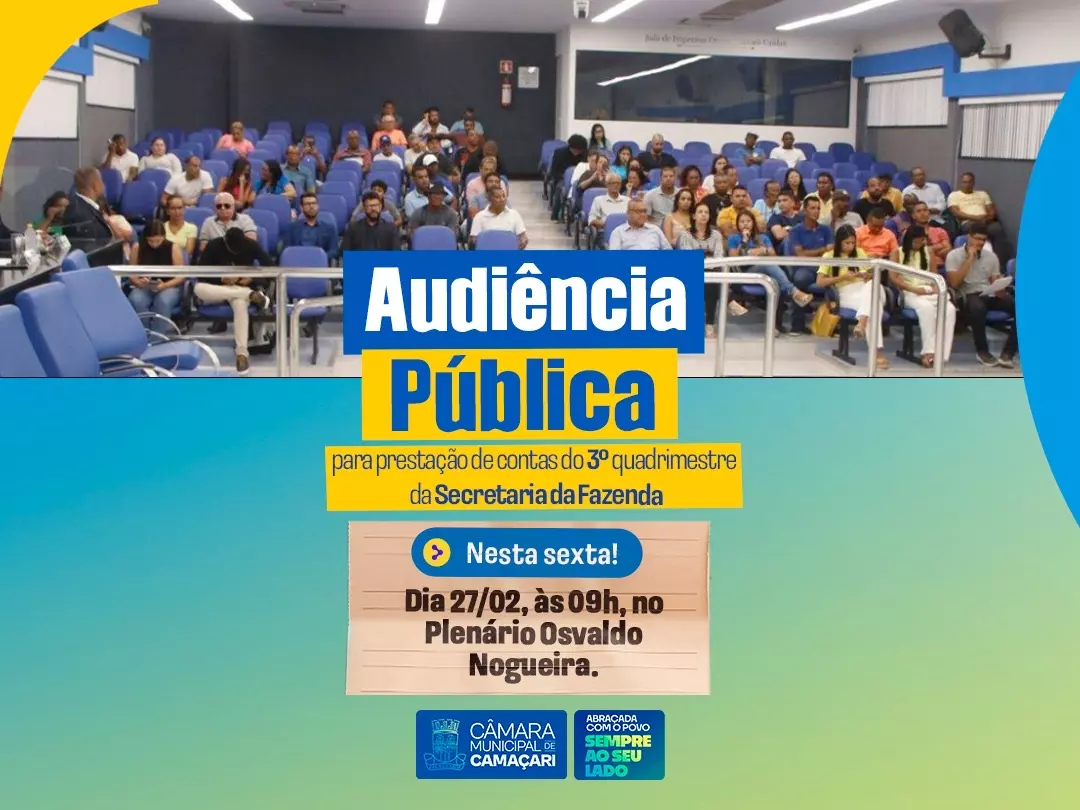 Câmara sediará Audiência Pública para prestação de contas do 3º quadrimestre de 2025 do Poder Executivo